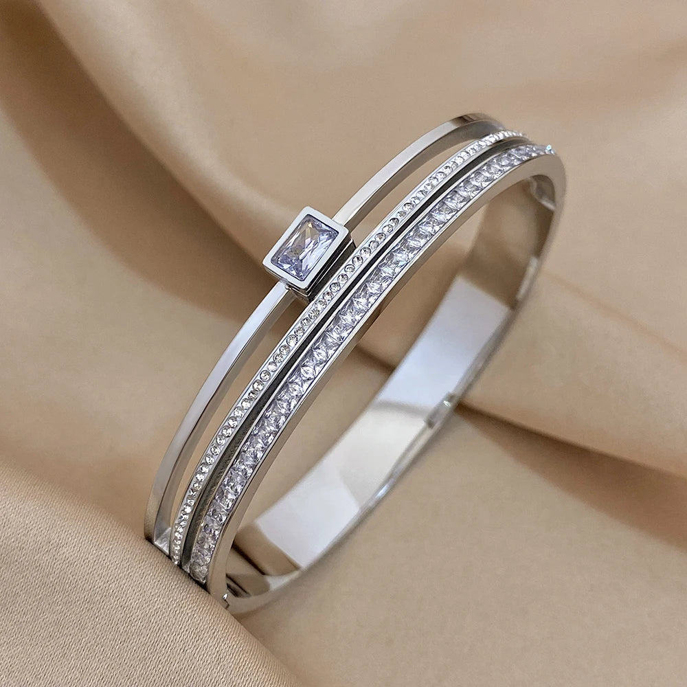 Luxury Stainless Steel Cuff Bracelet For Women  Gold Silver Color