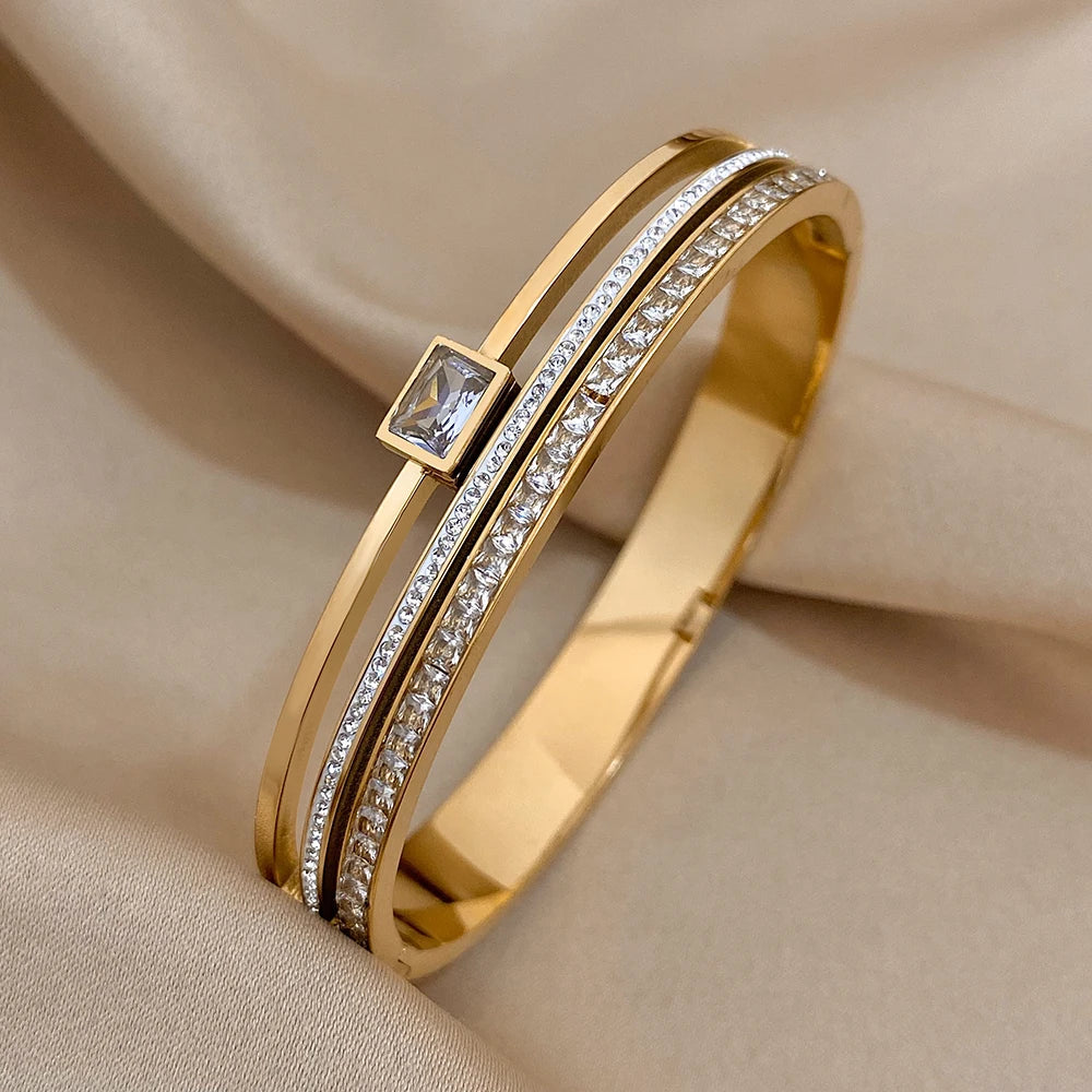 Luxury Stainless Steel Cuff Bracelet For Women  Gold Silver Color