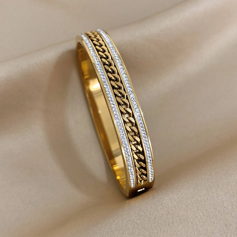 Luxury Stainless Steel Cuff Bracelet For Women  Gold Silver Color