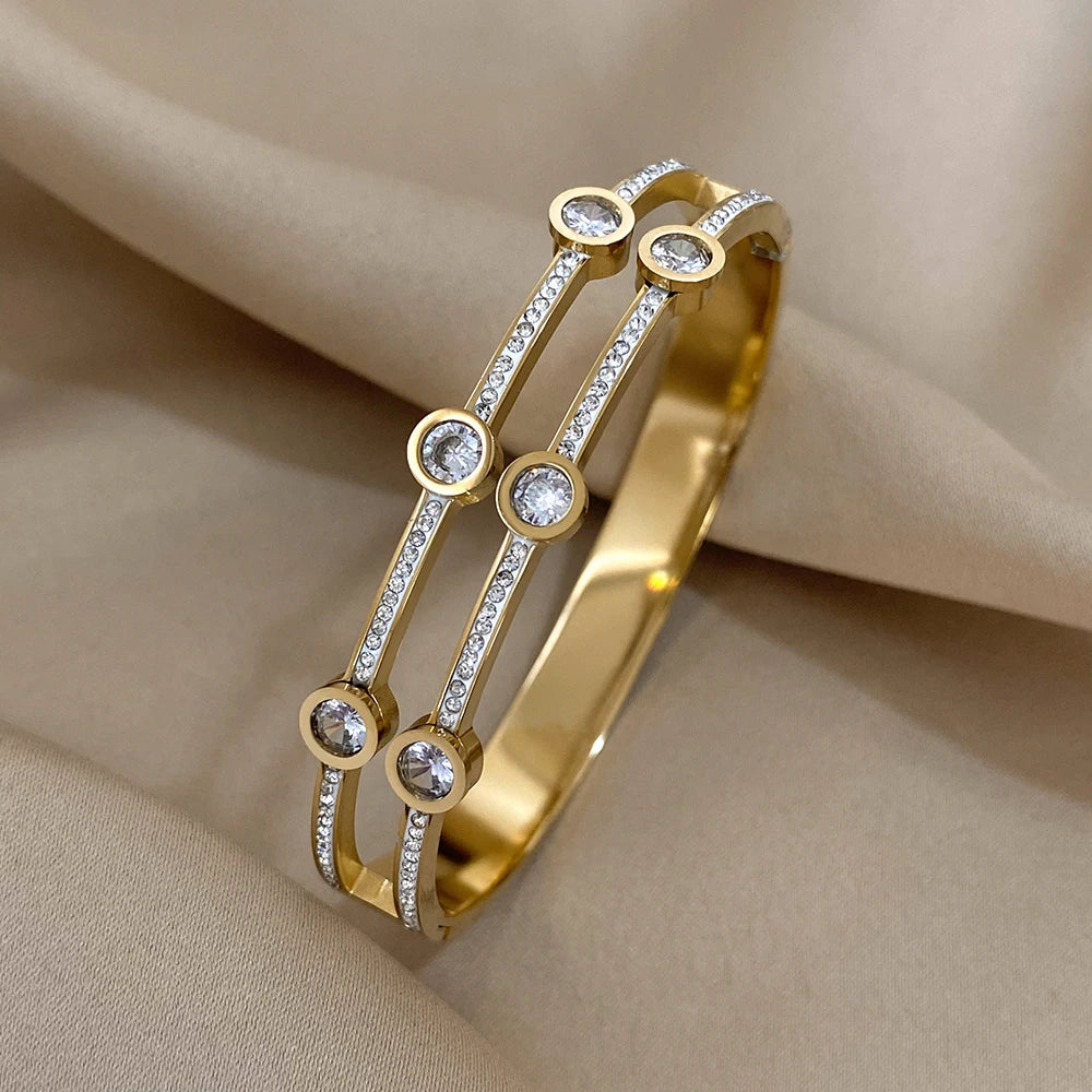 Luxury Stainless Steel Cuff Bracelet For Women  Gold Silver Color