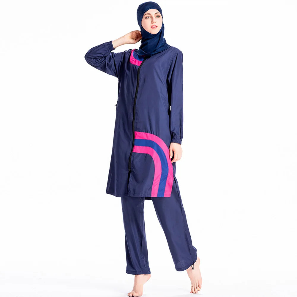 Summer Stitching Style Conservative Muslimah Swimsuit