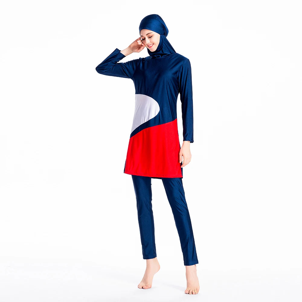 Long Sleeve Burkinis Wear Swimming Bathing Suit Beach Hijab Swimsuit Modest Patchwork Full Cover