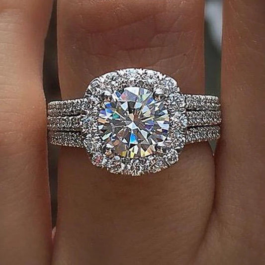 Luxury Silver Color Engagement Wedding Rings