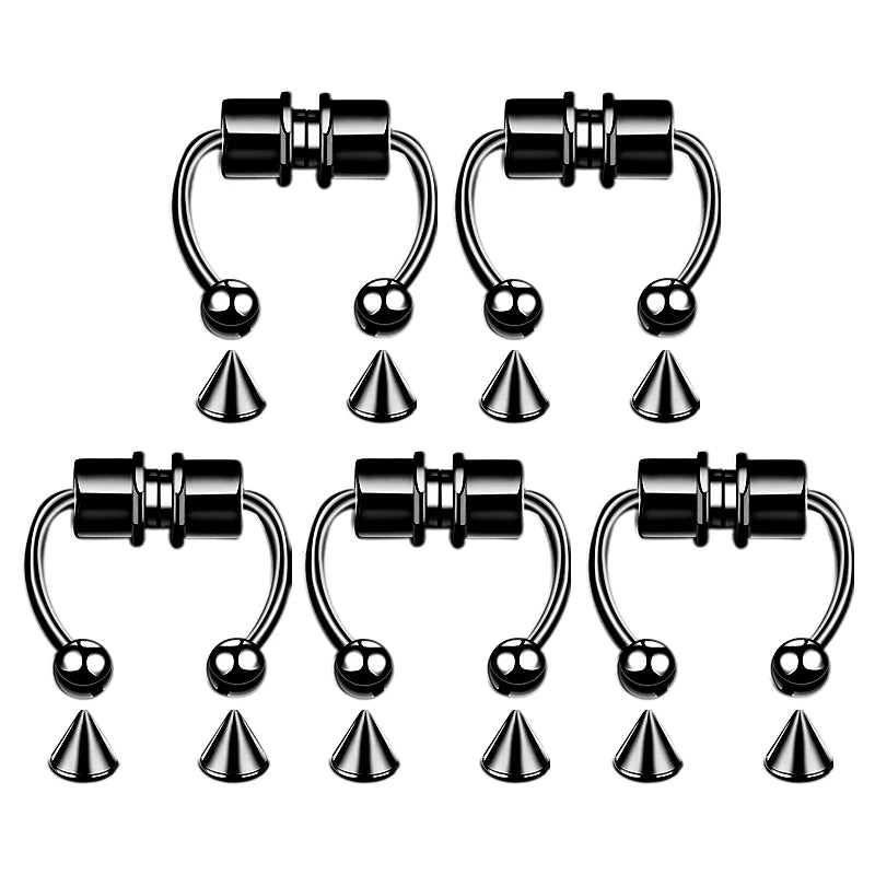 5pcs Stainless Steel Magnet Fake Nose Ring Hoop Fake Piercing Hoop Septum Rings For Women Fashion Gothic Rock Body Jewelry Gifts