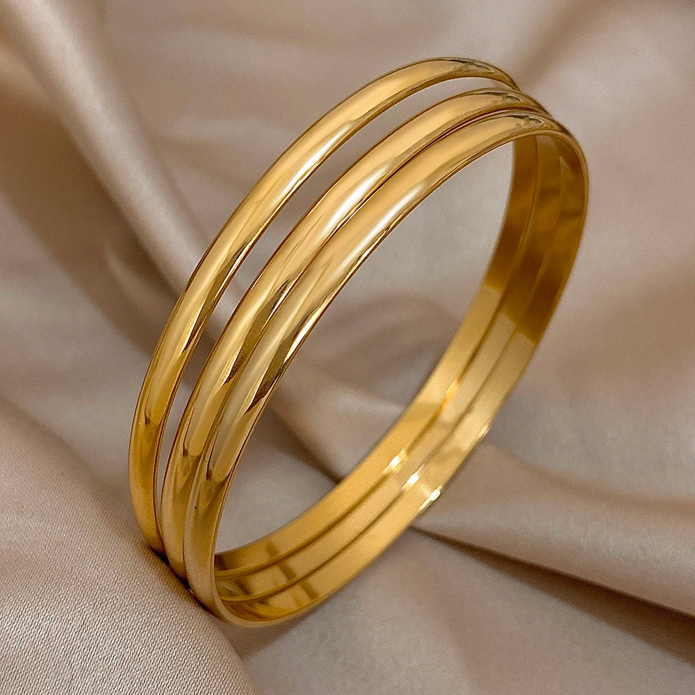 3pcs Glossy 18K Gold Plated Stainless Steel Bracelet