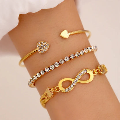 Silver Color Crystal Rhinestone Heart Bracelets