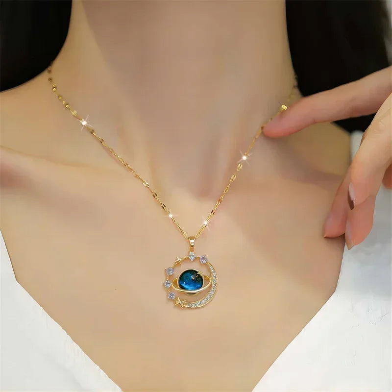 Beautiful Starry Pendant Necklace With Micro-Inlaid Zirconium Luxury Pendants