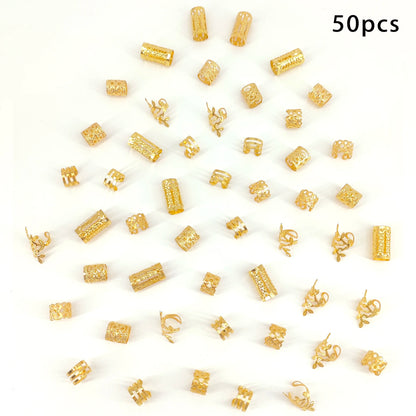 50PCS/Set Alloy Hair Rings Elegant Hollow Out