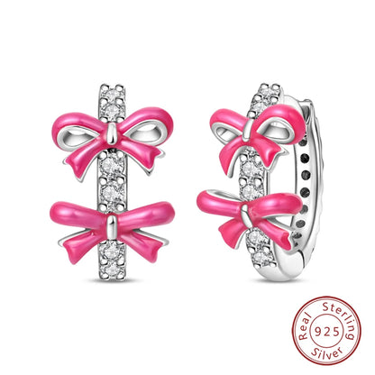 925 Sterling Silver Romantic Pink Bow Earrings