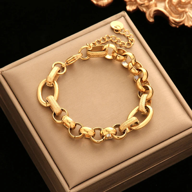 316L Stainless Steel Twisted Bracelet Bangles 18K Gold Plated Wrist Chain