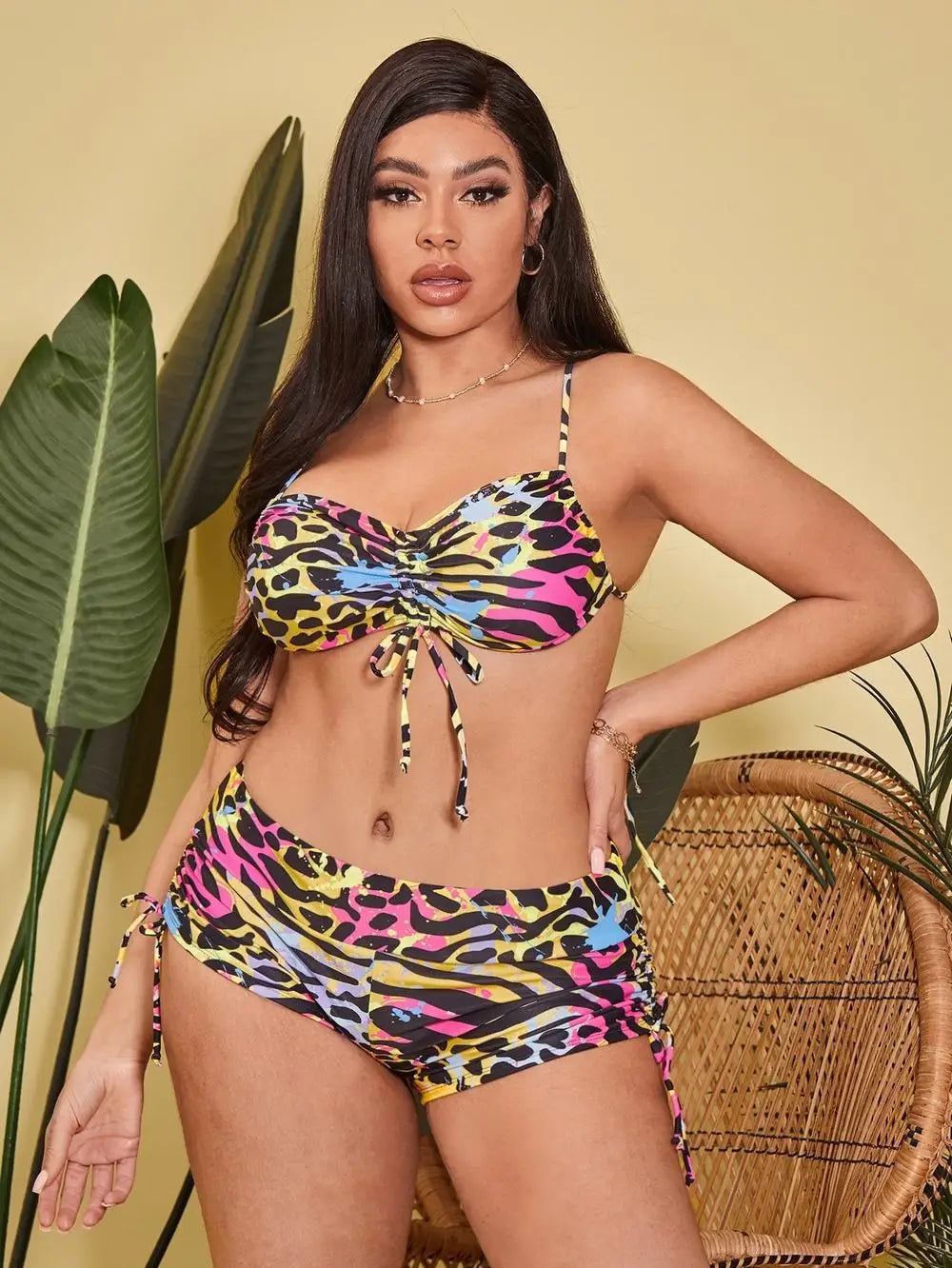 2025 Print 2 Piece Plus Size Bikini  High Waist Lady Swimwear Brazilian Chubby Curvy