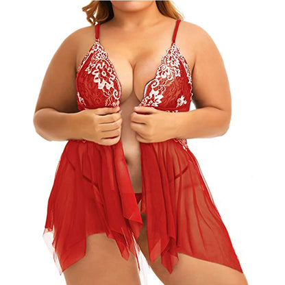 Plus Size Lingerie for Women Sleepwear Set Lace Babydoll Chemise V Neck