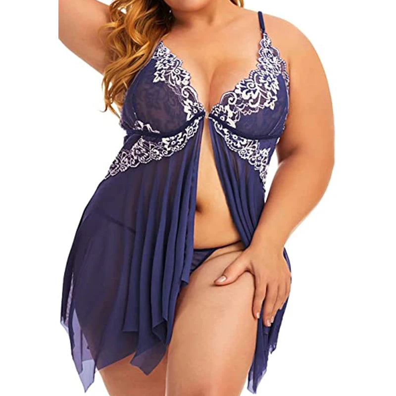 Plus Size Lingerie for Women Sleepwear Set Lace Babydoll Chemise V Neck