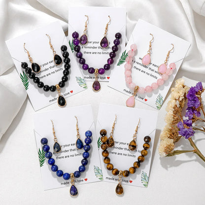 New Fashion Set 8mm Natural Semi-precious Stone Beaded Elastic Bracelet Stone