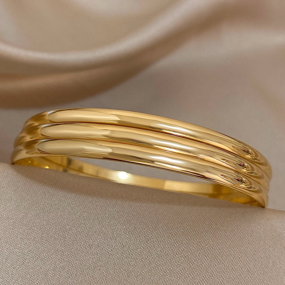 3pcs Glossy 18K Gold Plated Stainless Steel Bracelet