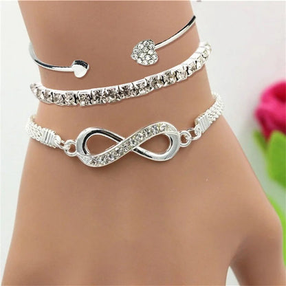 Silver Color Crystal Rhinestone Heart Bracelets