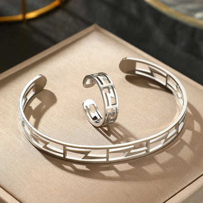 Stainless Steel Jewelry  exquisite Hollow design Ring Bracelet Combination Jewelry Set For Women Jewelry Gift