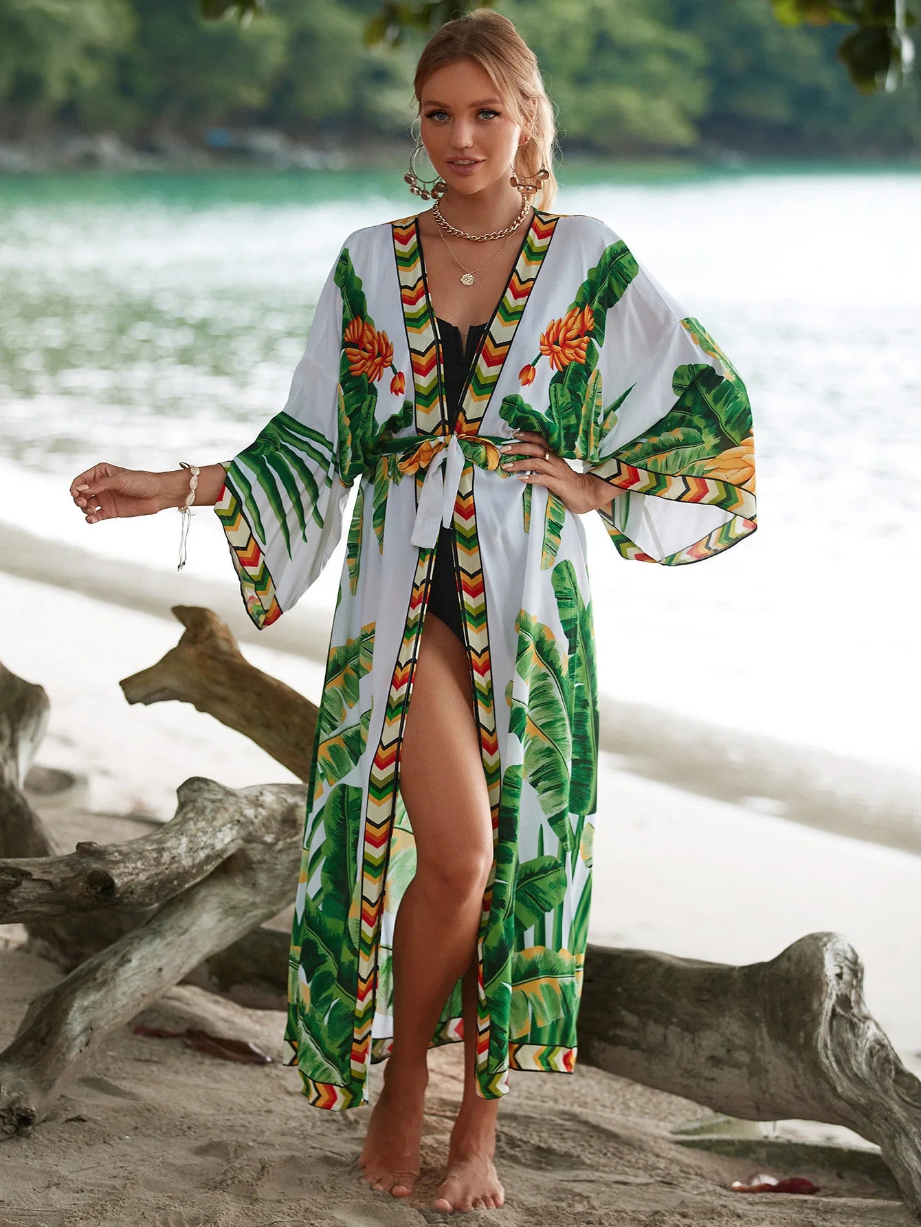 Bikinis Set Swimwear Cover Up Long Kimono Cardigan