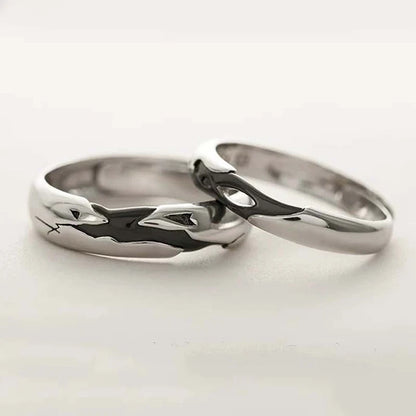 2PCS New Couple Rings For Women Sun Moon Dolphin Wings Cross Matching Jewelry Finger Open Adjustable Couple Engagement Ring