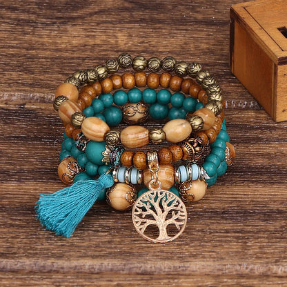 4Pcs/Set Boho Wooden Beaded Bracelet Set For Women