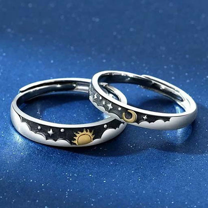 2PCS New Couple Rings For Women Sun Moon Dolphin Wings Cross Matching Jewelry Finger Open Adjustable Couple Engagement Ring