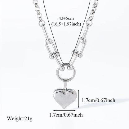 316L Stainless Steel Silver Color Heart Pendant Necklace