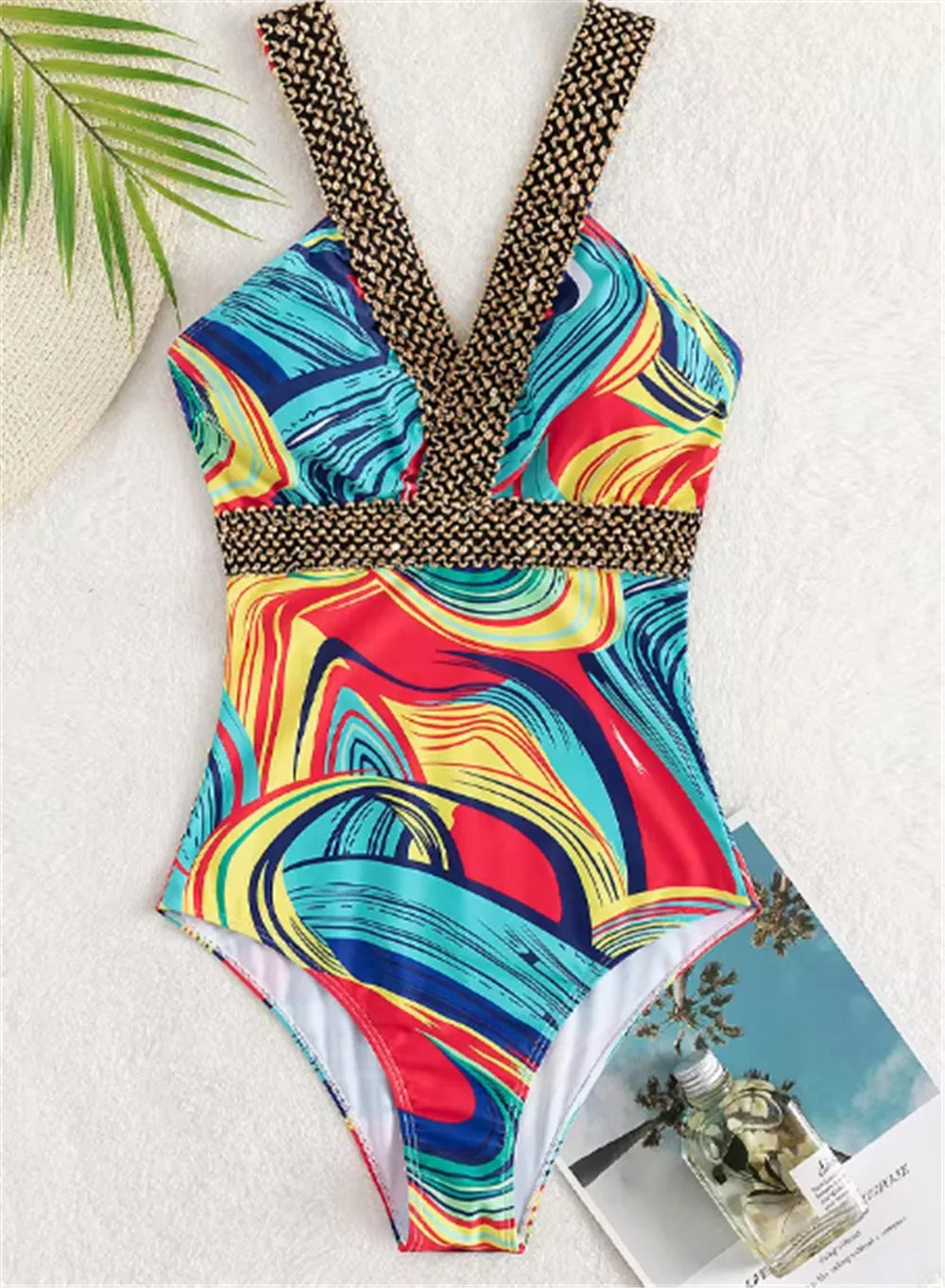 2025 Sexy Print Strapped Swimwear Women Push UP One Piece Swimsuit