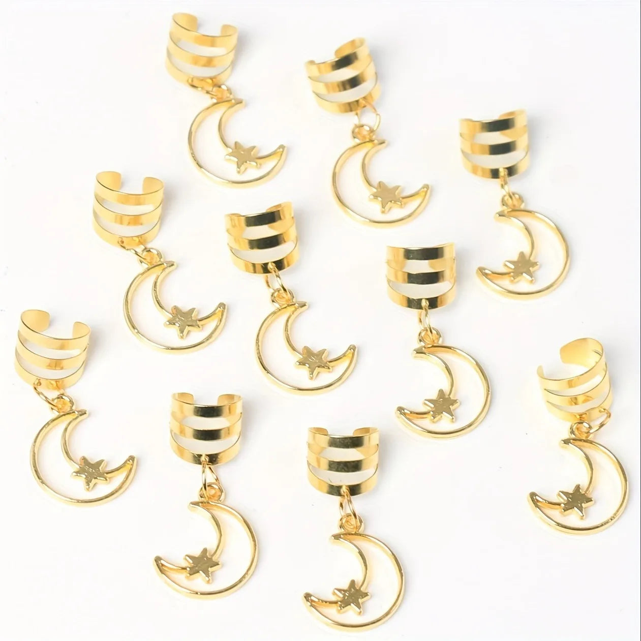 10pcs Solid Color Star Moon Decorative Hair Rings