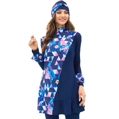 Printed Sleeve Swimsuit Conservative Modest Muslim Swimwear