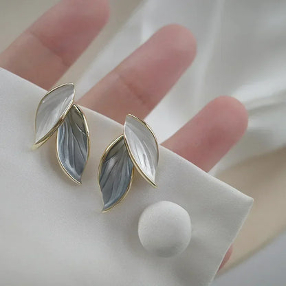 Fresh Lovely Sweet Grey Leaf Stud Earrings