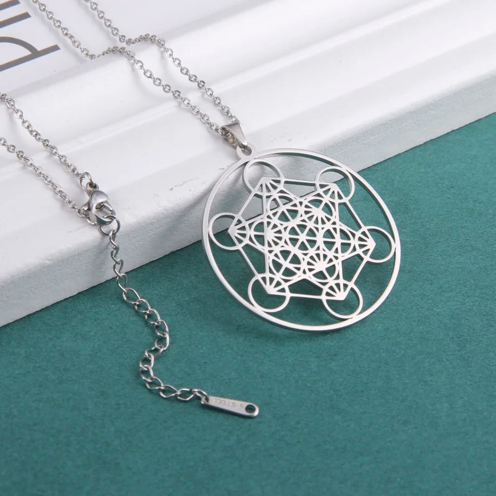 Stainless Steel Angel Seal Archangel Metatron Necklace Women Men Geometric The Secrets of the Kabbalists Garden Solomon Jewelry