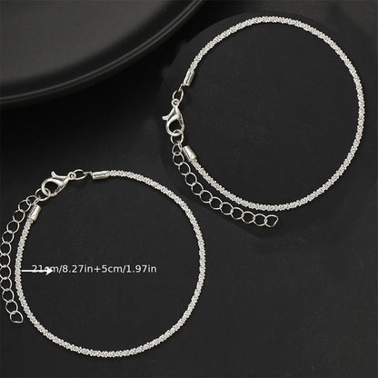 2PCS Shiny Sparkling Simple Silver Color Anklet for Women