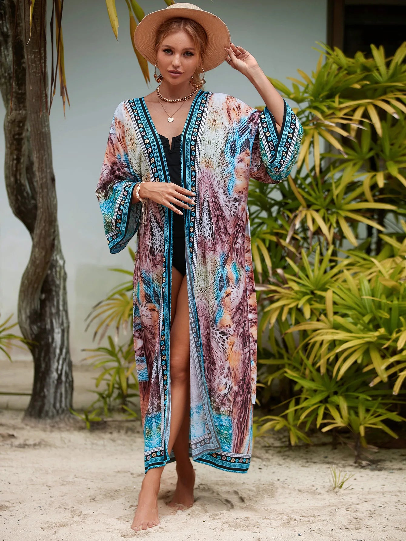 Bikinis Set Swimwear Cover Up Long Kimono Cardigan