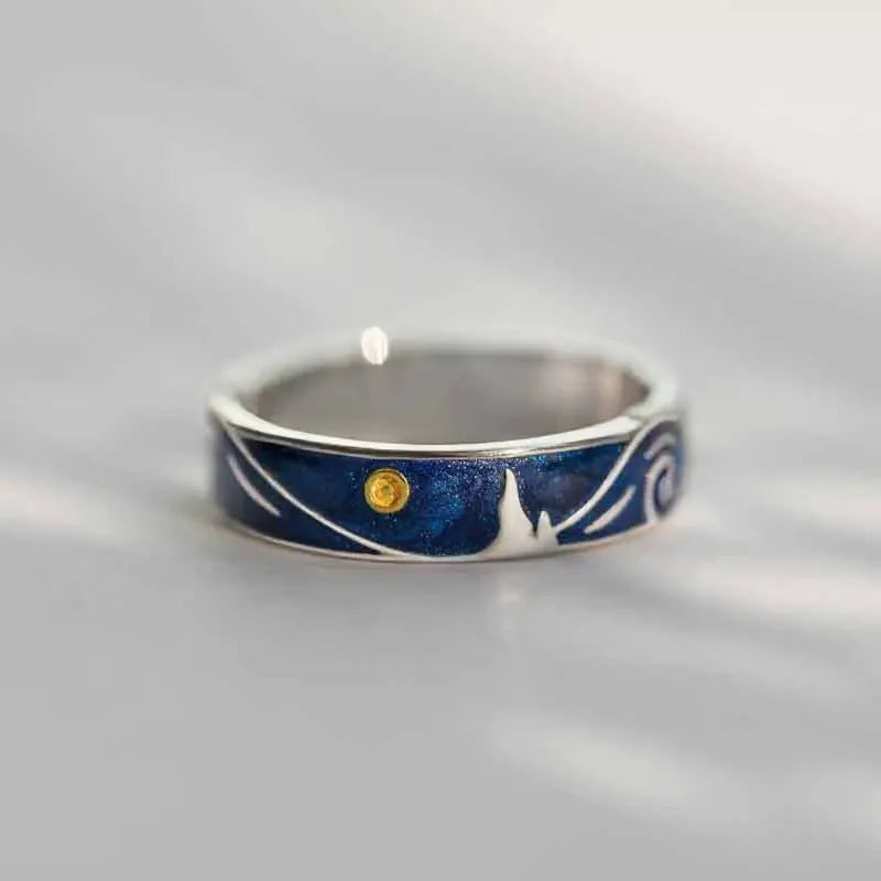 1/2pcs Romantic Van Gogh Starry Sky Rings Lover Couple Personality Openning Finger Ring Men Women