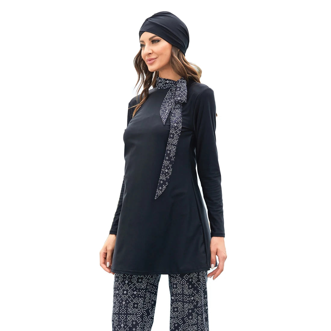 Printed Sleeve Swimsuit Conservative Modest Muslim Swimwear