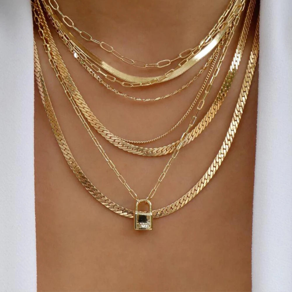 New Gold Color Multiple Styles Necklace For Women Boho Trendy Multi-Layer Crystal Pendant Necklaces Set Jewelry Gifts