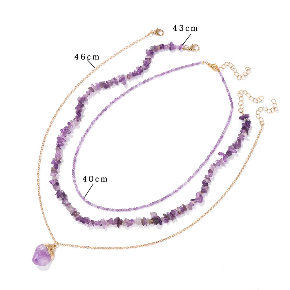 3pcs/set Natural Amethysts Beads Necklaces