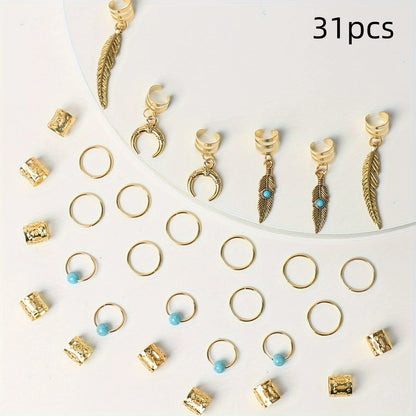 31 Pcs Turquoise Pendant Dreadlock Braid Hair Beads Braids