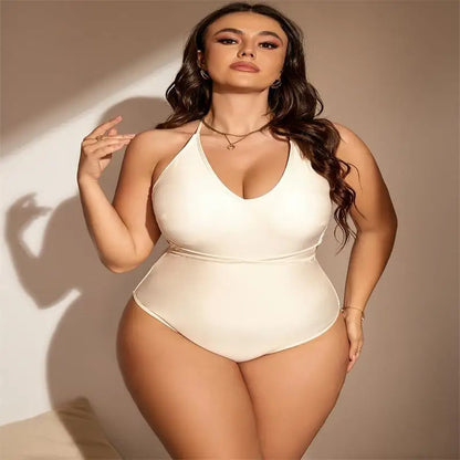 2025 Solid Plus Size Swimwear Women Backless Cross Large 2 Piece