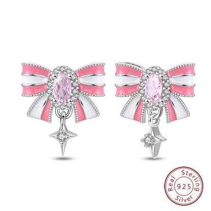 925 Sterling Silver Romantic Pink Bow Earrings