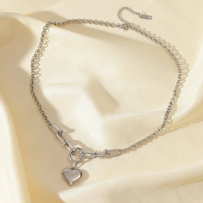 316L Stainless Steel Silver Color Heart Pendant Necklace