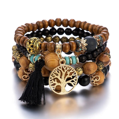 4Pcs/Set Boho Wooden Beaded Bracelet Set For Women