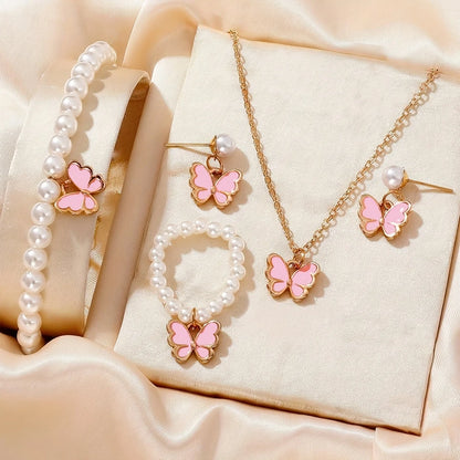 Lucky Five-petal Flower Five-leaf Clover Bracelet Earrings Necklace Three-piece set