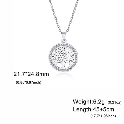 Skyrim Tree of Life Necklace for Women Stainless Steel Gold Color Clear Zircon Round Pendant Neck Chains