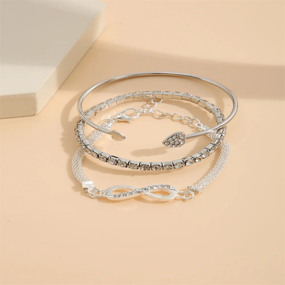 Silver Color Crystal Rhinestone Heart Bracelets