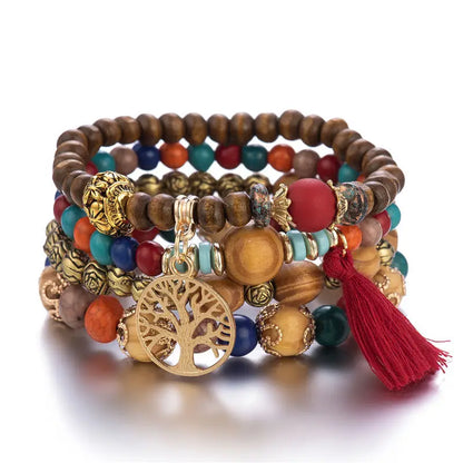 4Pcs/Set Boho Wooden Beaded Bracelet Set For Women