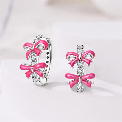 925 Sterling Silver Romantic Pink Bow Earrings