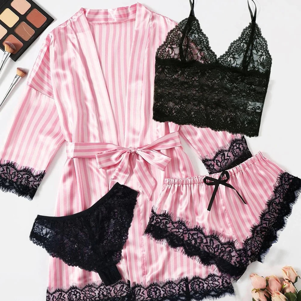 Women's Pajamas Underwear 4-piece Set Babydoll Nightdress