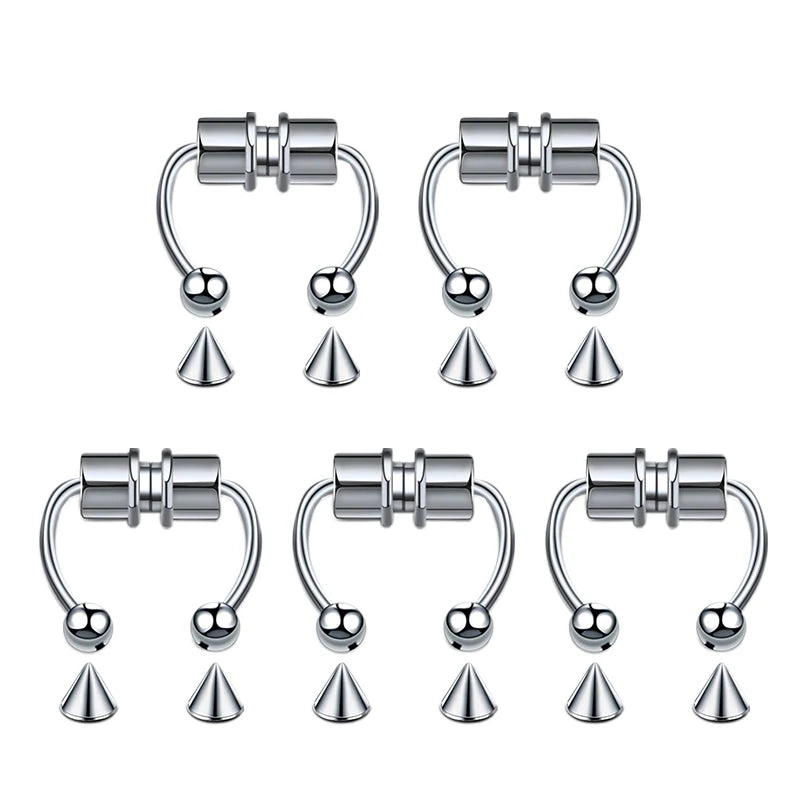 5pcs Stainless Steel Magnet Fake Nose Ring Hoop Fake Piercing Hoop Septum Rings For Women Fashion Gothic Rock Body Jewelry Gifts