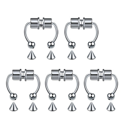 5pcs Stainless Steel Magnet Fake Nose Ring Hoop Fake Piercing Hoop Septum Rings For Women Fashion Gothic Rock Body Jewelry Gifts